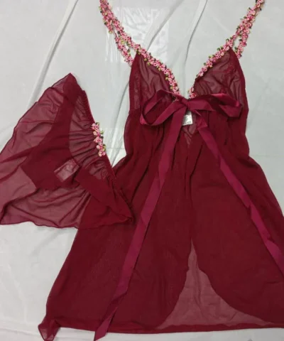 Floral Halter Nightdress & Bra Panty Set - Sheer Lingerie